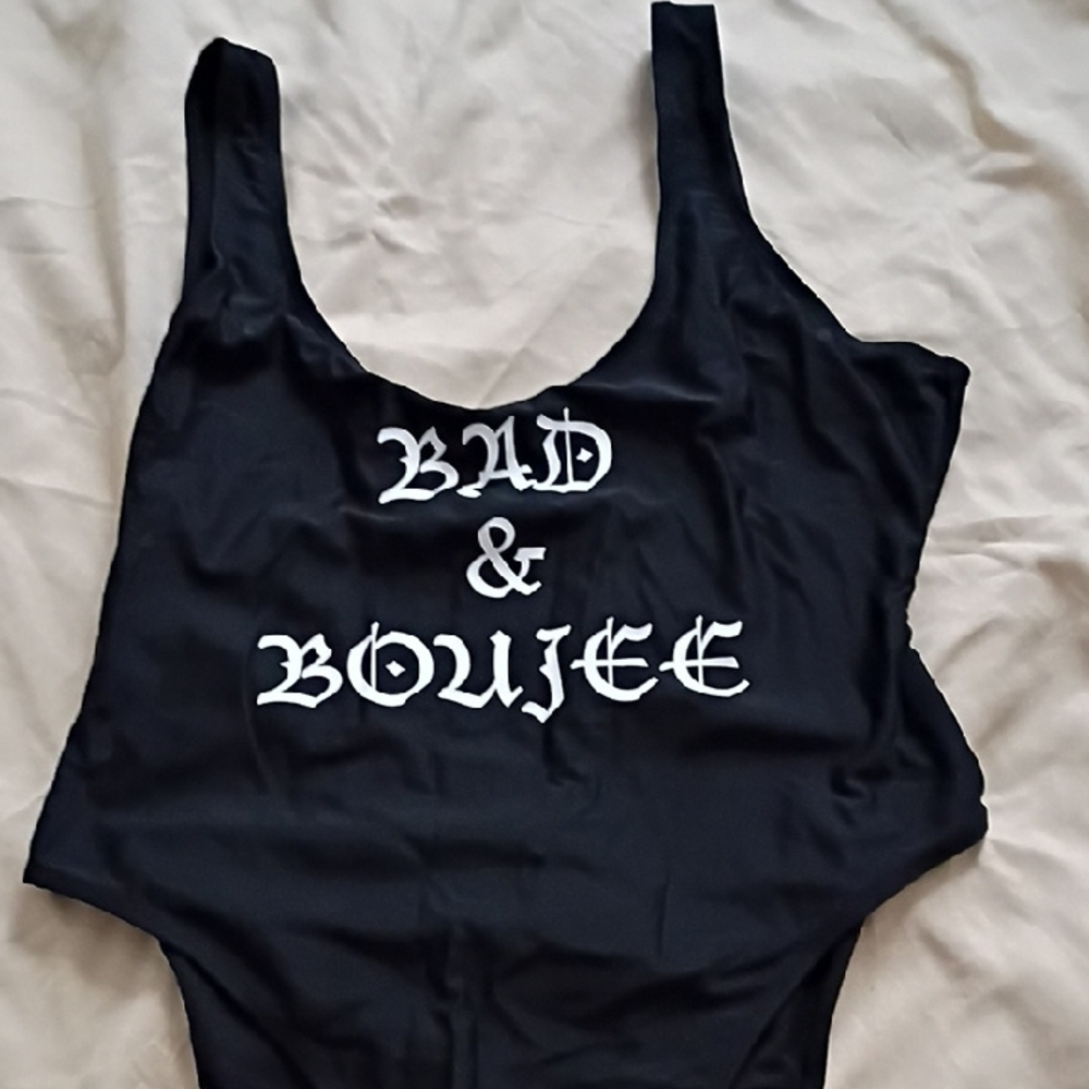 Bad & Boujee Black Swimsuit Bold Statement One-Piece / Bikini View 3